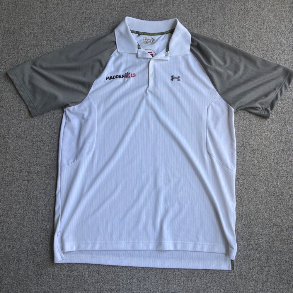 Under Armour Polo Mens XL White Madden‎ 13 EA Sports HeatGear  Raglan Shirt